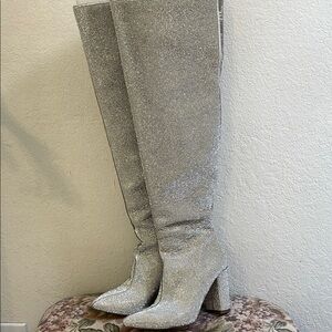 INC International Concepts Silver Over the Knee Boots with Stiletto Heel